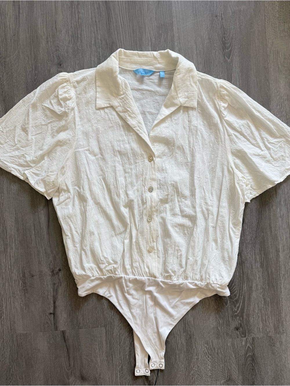 Draper James White Button-Front Short Sleeve Bodysuit | Size XL